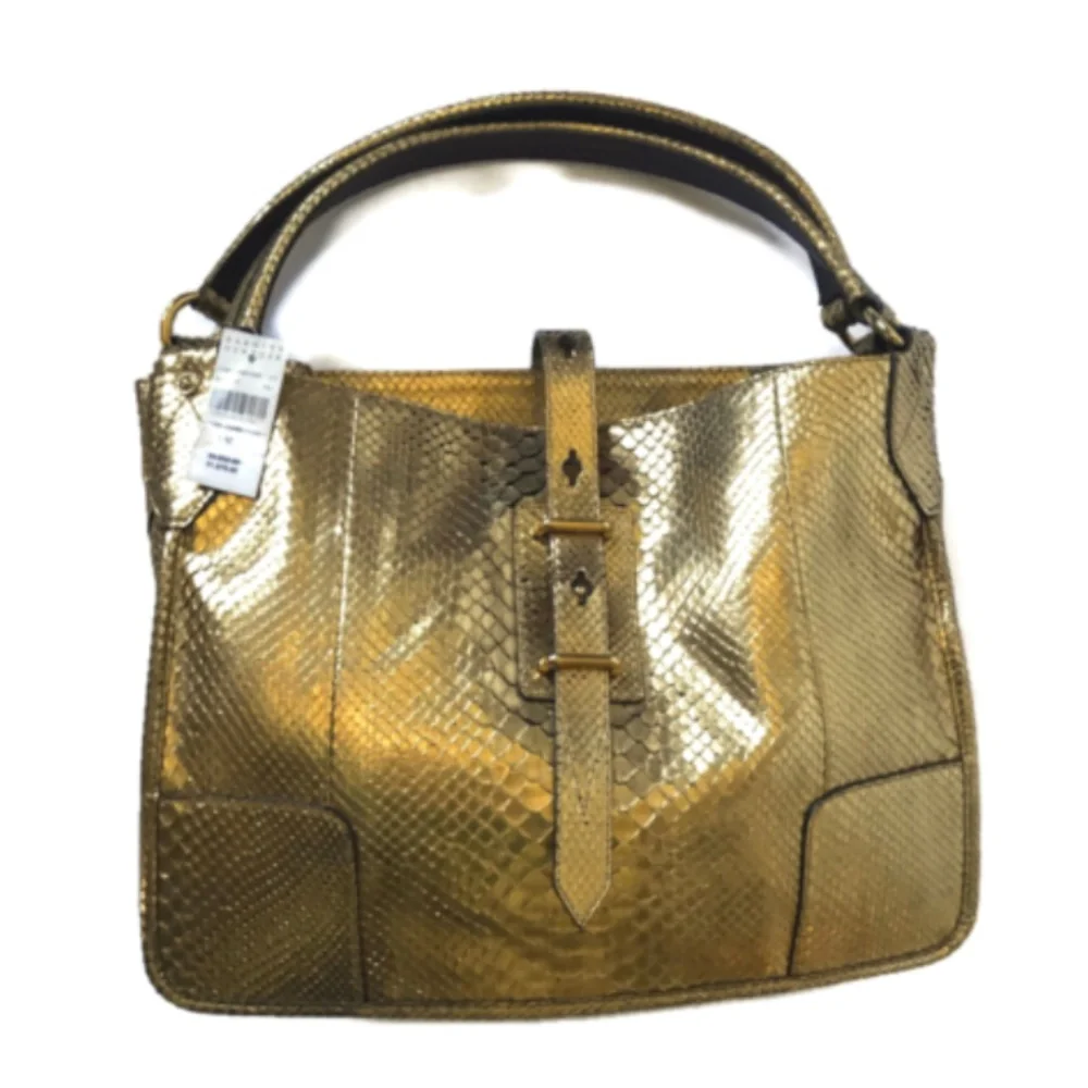 NWT Belstaff Satchel Shoulder Bag Purse Tote Gold - Picture 2 of 12
